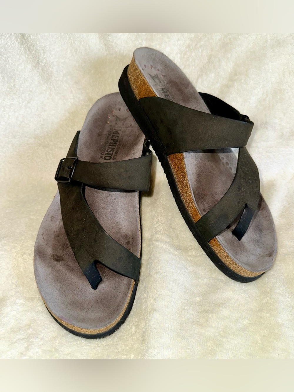 Mephisto Helen Sandals 40 US 10 Gunpowder Grey Leather France Cleaned Cork VGC